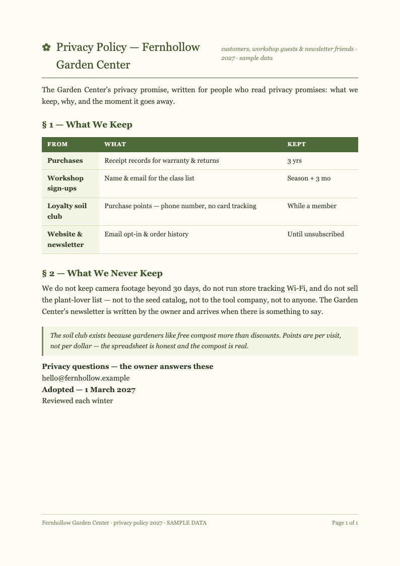 Botanical nature privacy policy